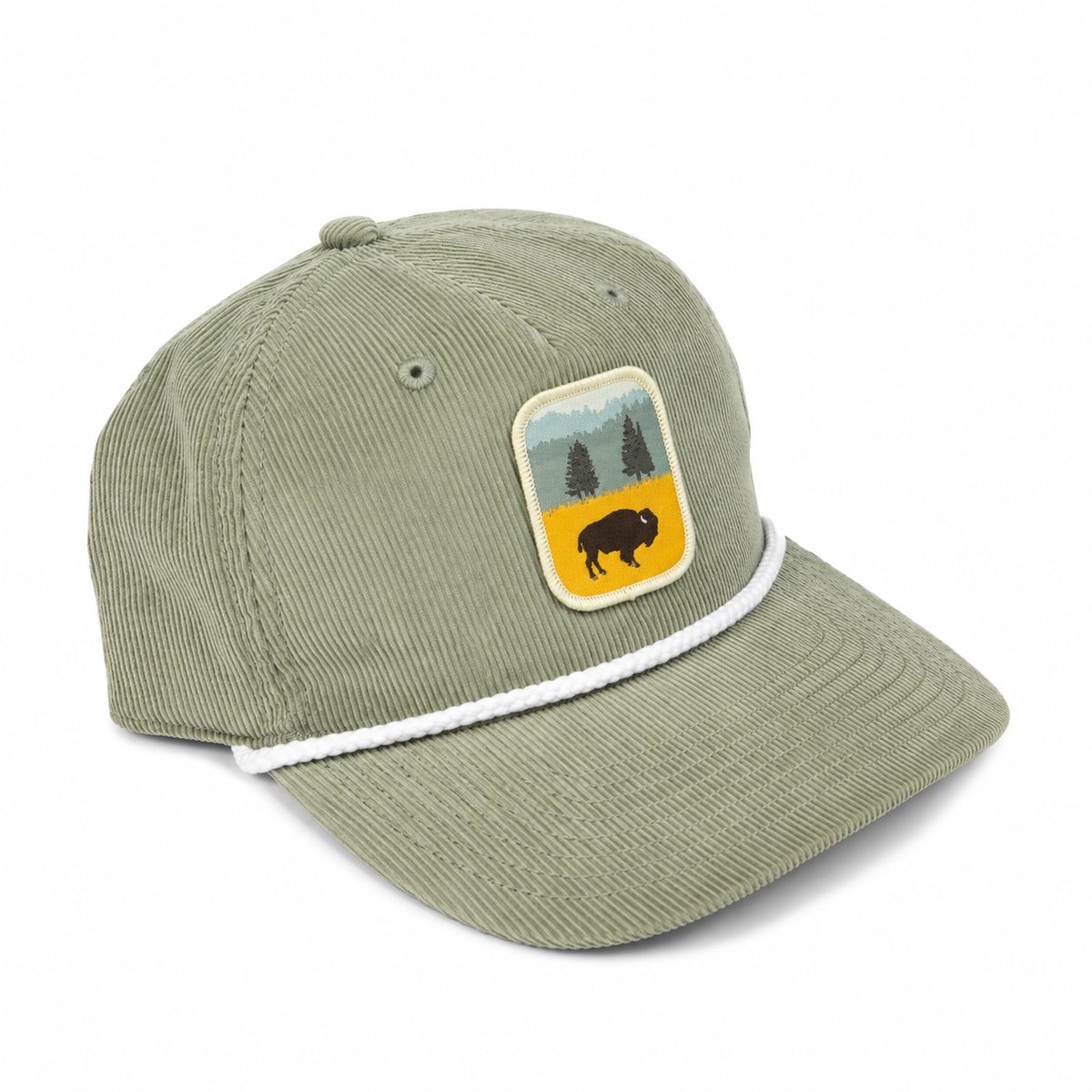 Lone Bison Classic Corduroy Rope Hat - Eucalyptus/ White