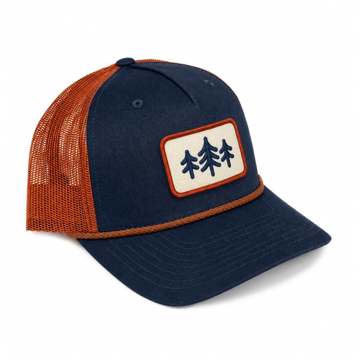 TriPine Patch Rope Trucker Hat - Navy/ Dark Orange