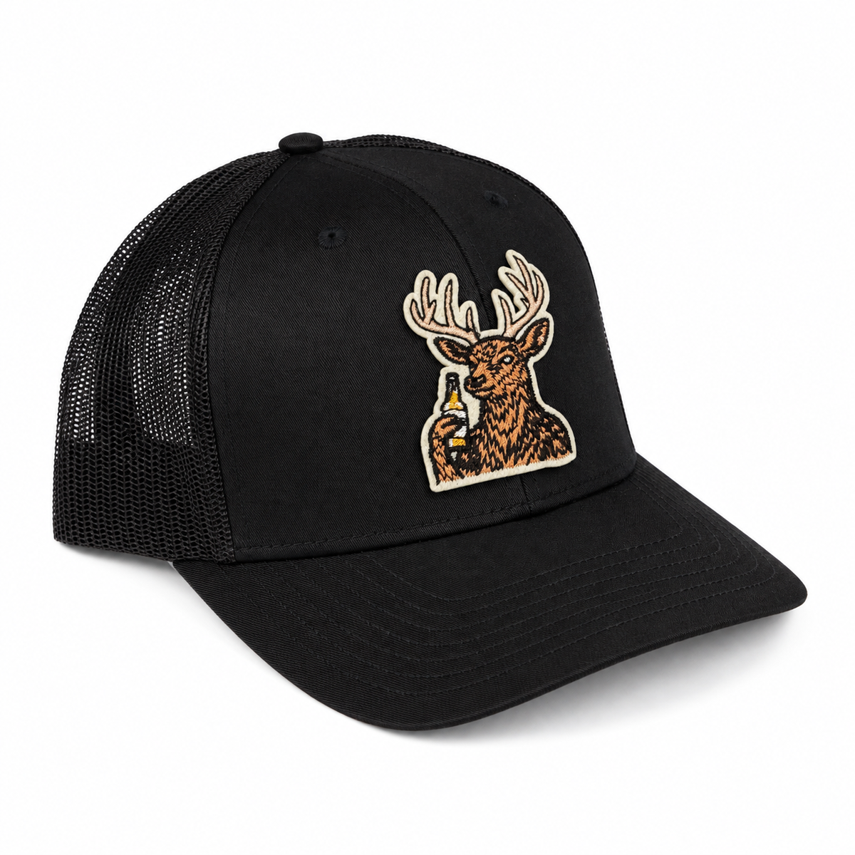 Cheersin' Deer Trucker Hat - Black/ Black