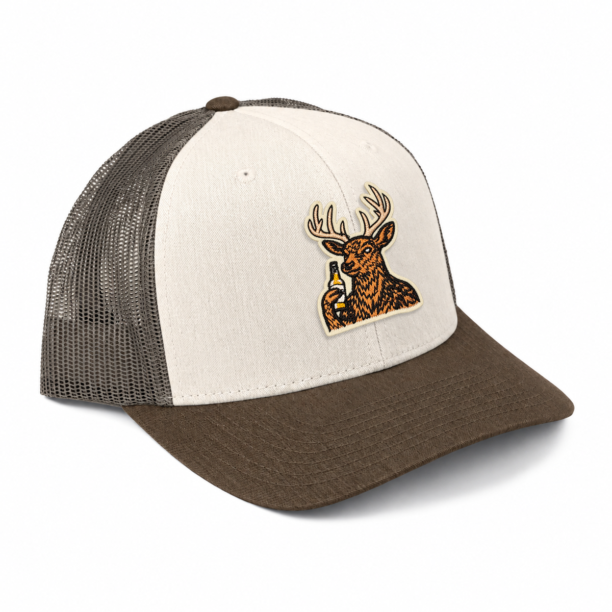 Cheersin' Deer Trucker Hat - Cream/ Gray Brown/ Brown