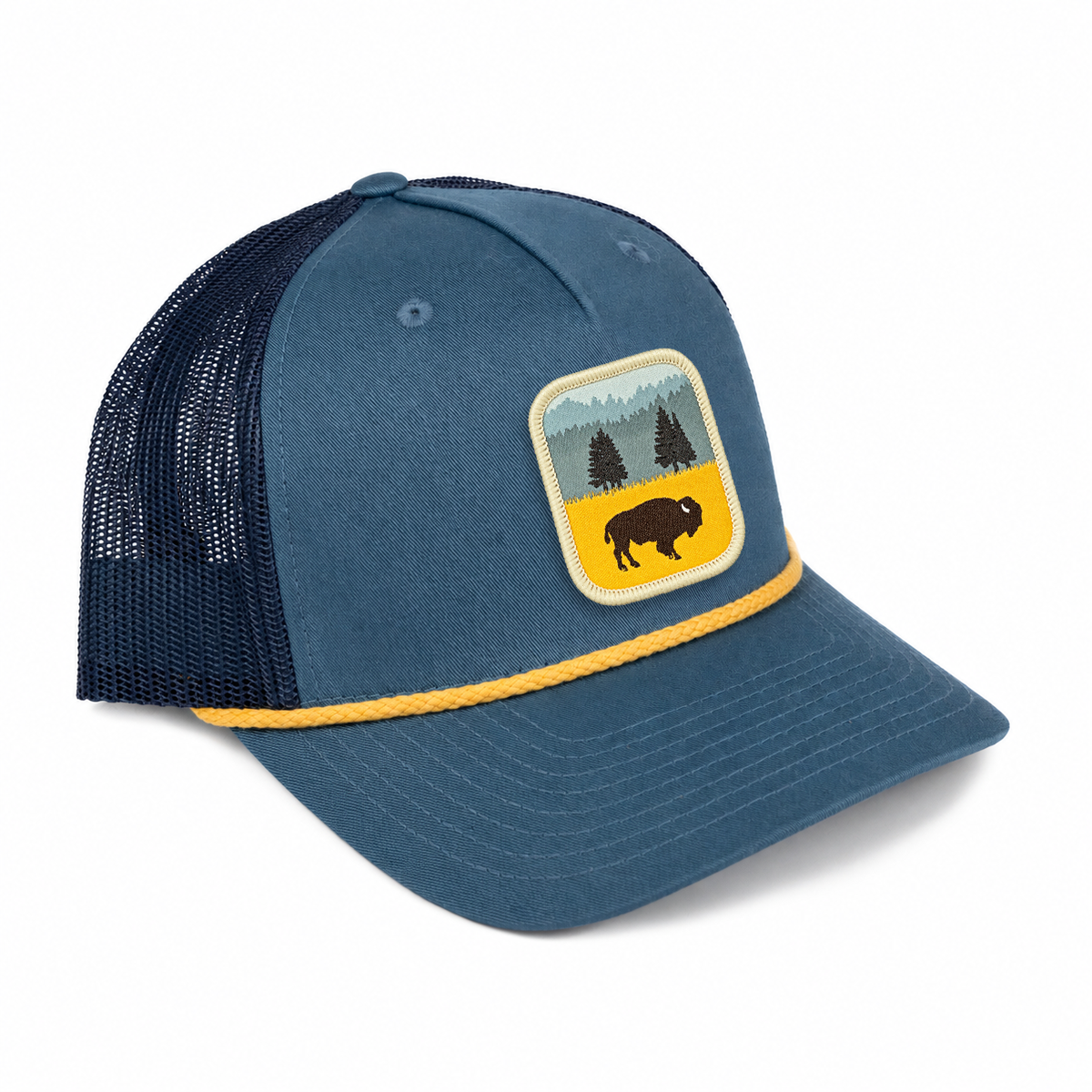 Lone Bison Rope Trucker Hat - Pale Navy/ Navy/ Golden Wheat
