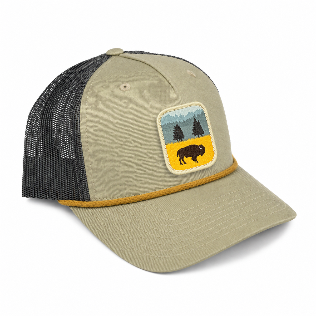 Lone Bison Rope Trucker Hat - Stone/ Charcoal/ Bronze