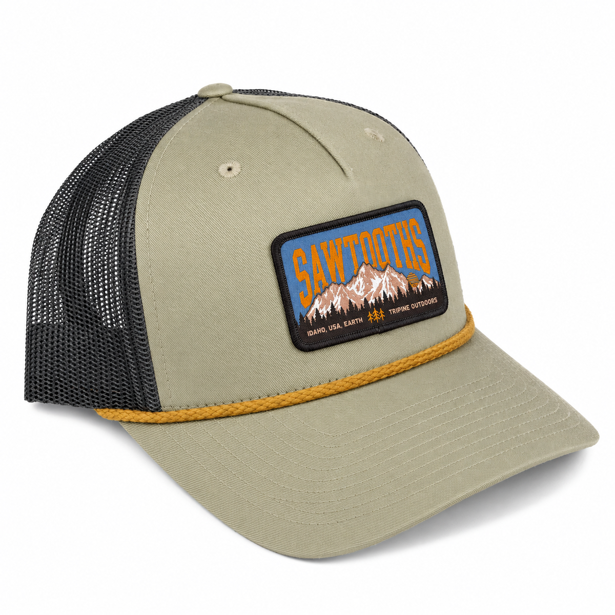 Sawtooths Rope Trucker Hat - Stone/ Charcoal/ Bronze