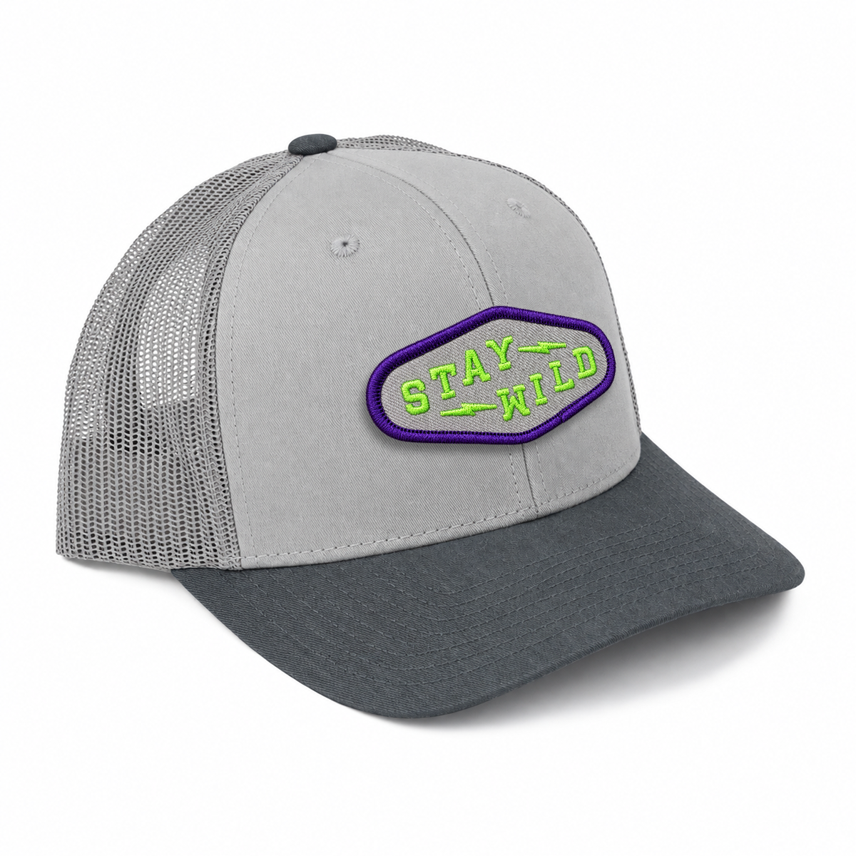 Stay Wild Diamond Trucker Hat - Light Gray/ Gunmetal
