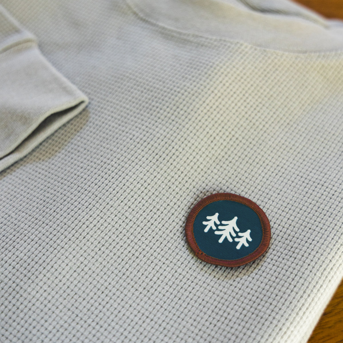 Coin Patch Waffle-knit Thermal Crewneck Sweatshirt