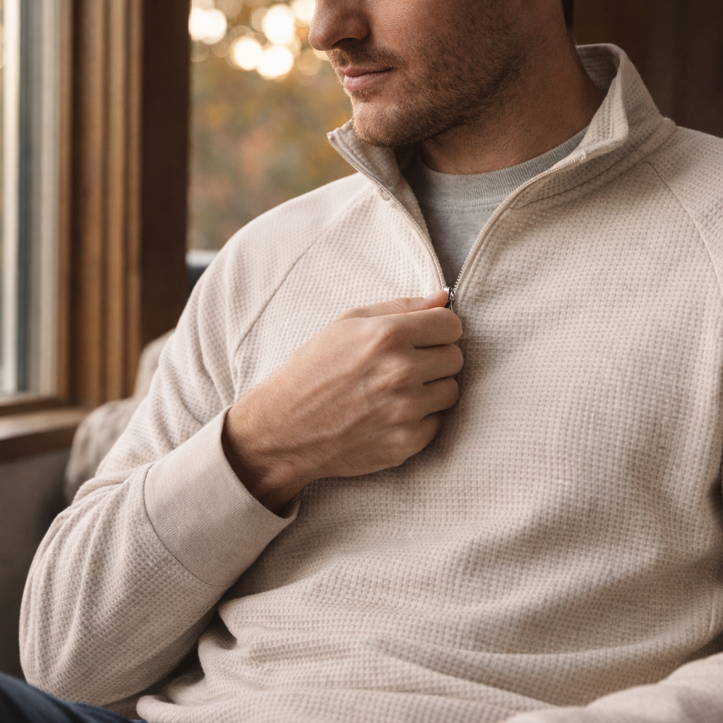 Premium Waffle-Knit Quarter-Zip Pullover