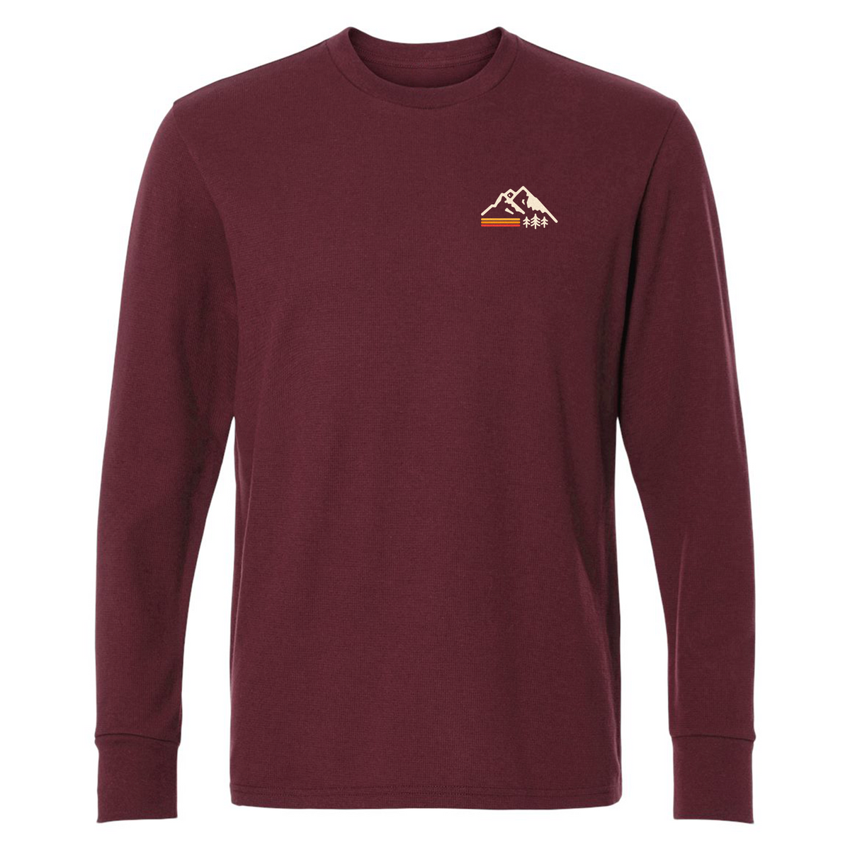 Retro Mountain Waffle-knit Thermal Long Sleeve - Maroon
