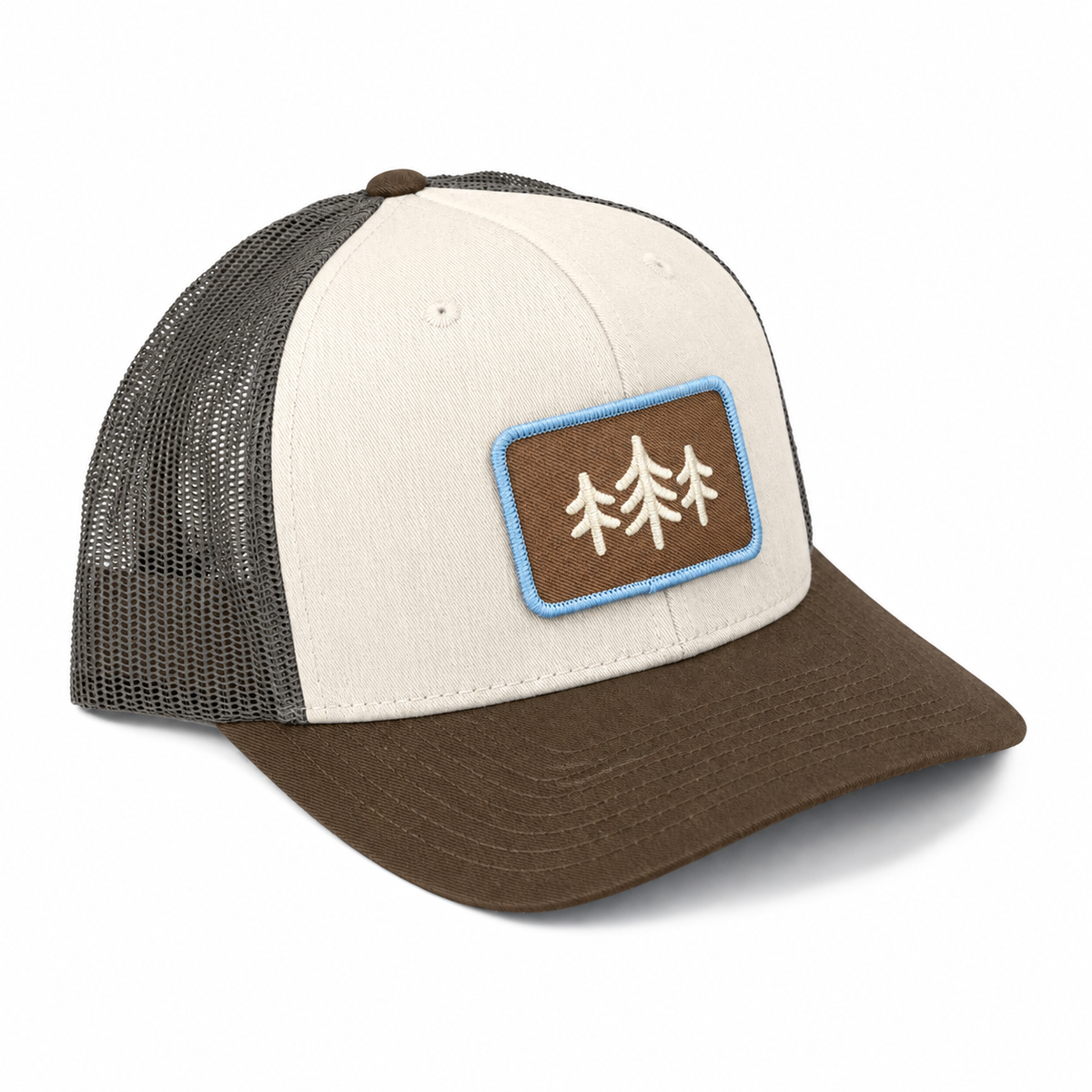 TriPine Patch Trucker Hat - Cream/ Gray Brown/ Brown