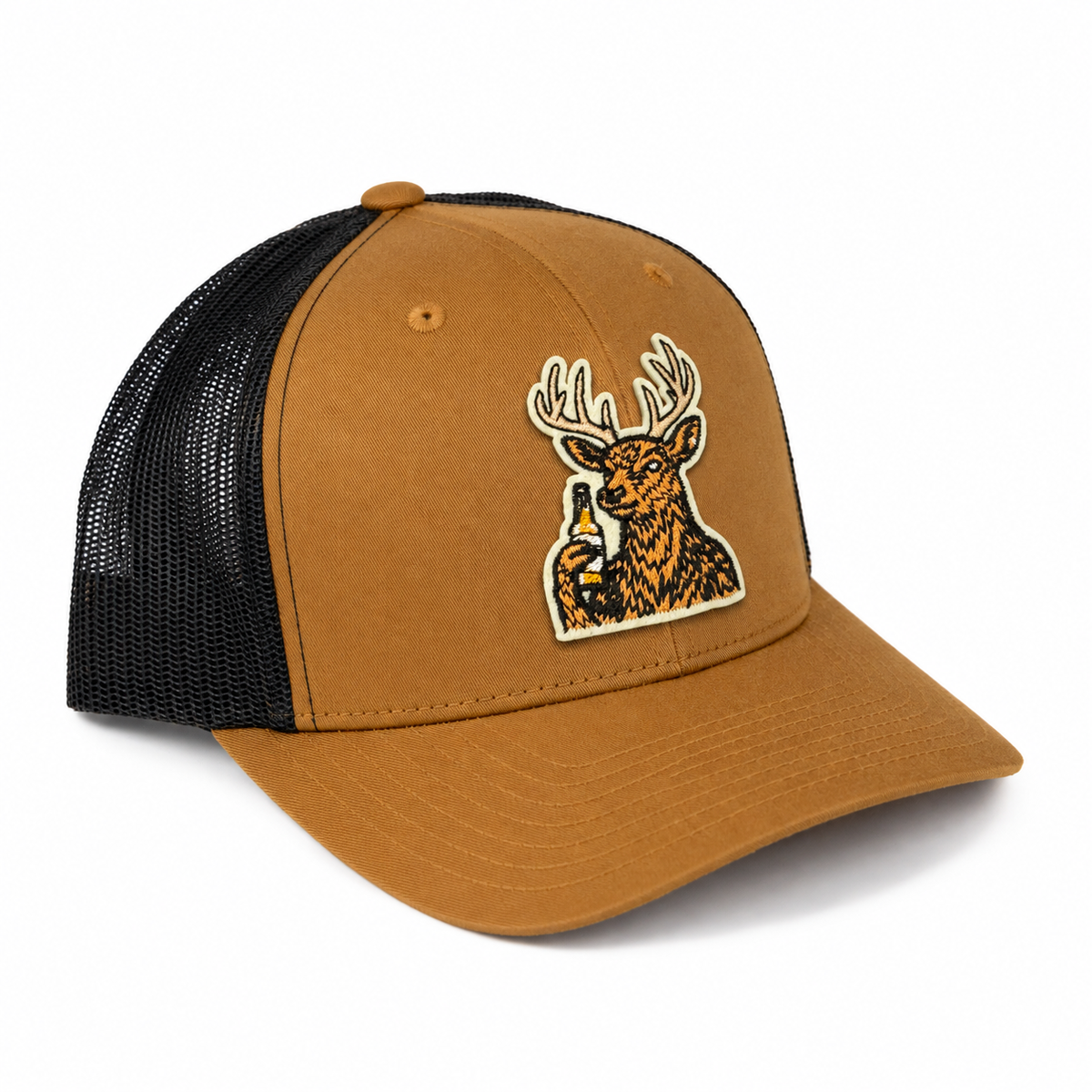 Cheersin' Deer Trucker Hat - Caramel/ Black
