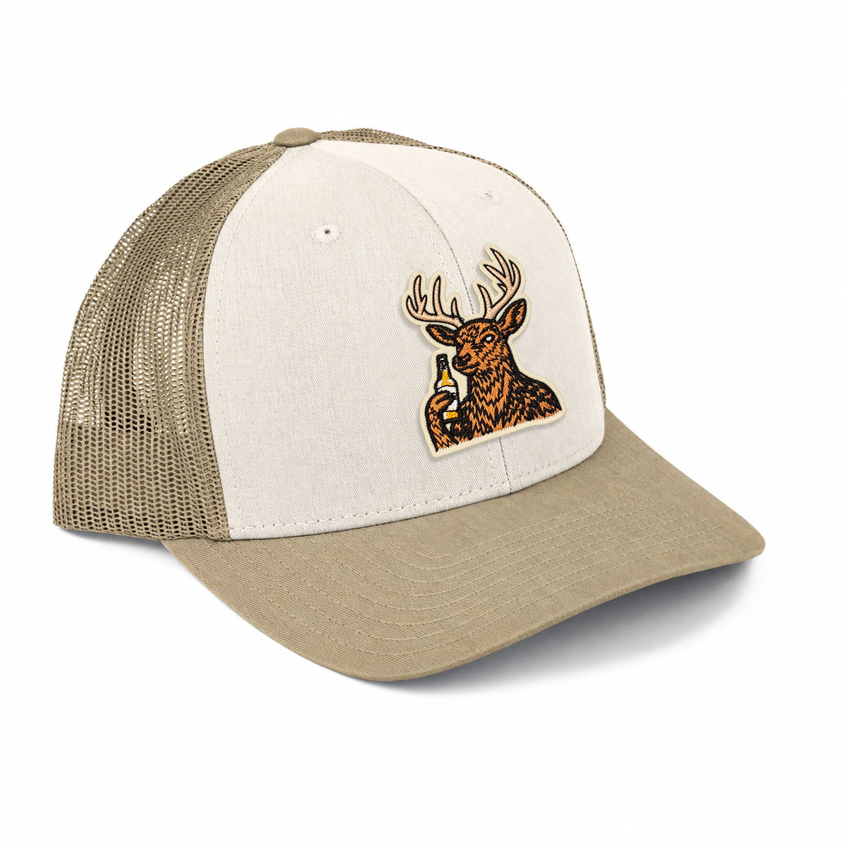 Cheersin' Deer Trucker Hat - Cream/ Khaki/ Khaki