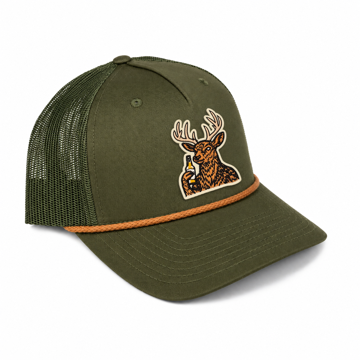 Cheersin' Deer Rope Trucker Hat - Moss/ Moss/ Copper