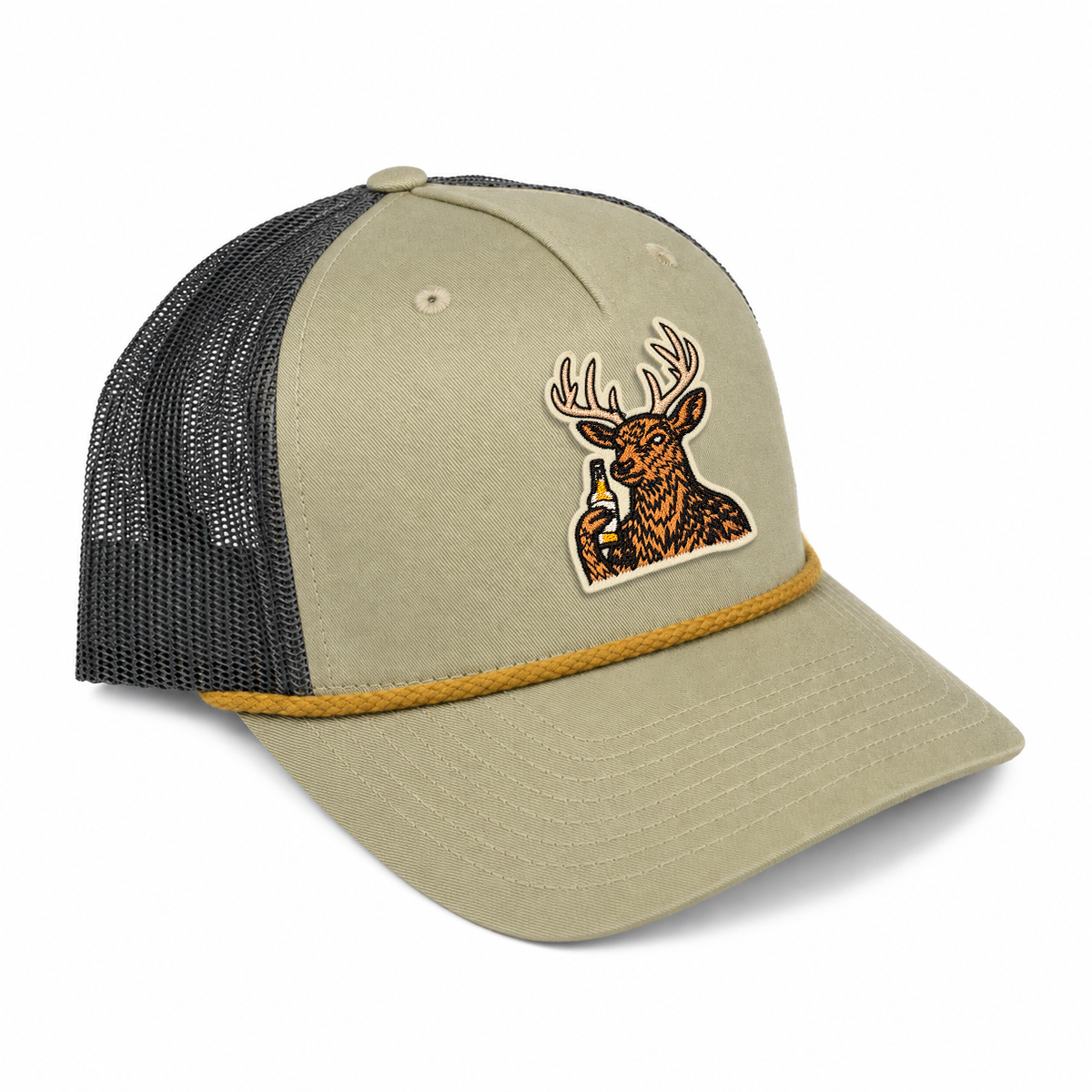 Cheersin' Deer Rope Trucker Hat - Stone/ Charcoal/ Bronze