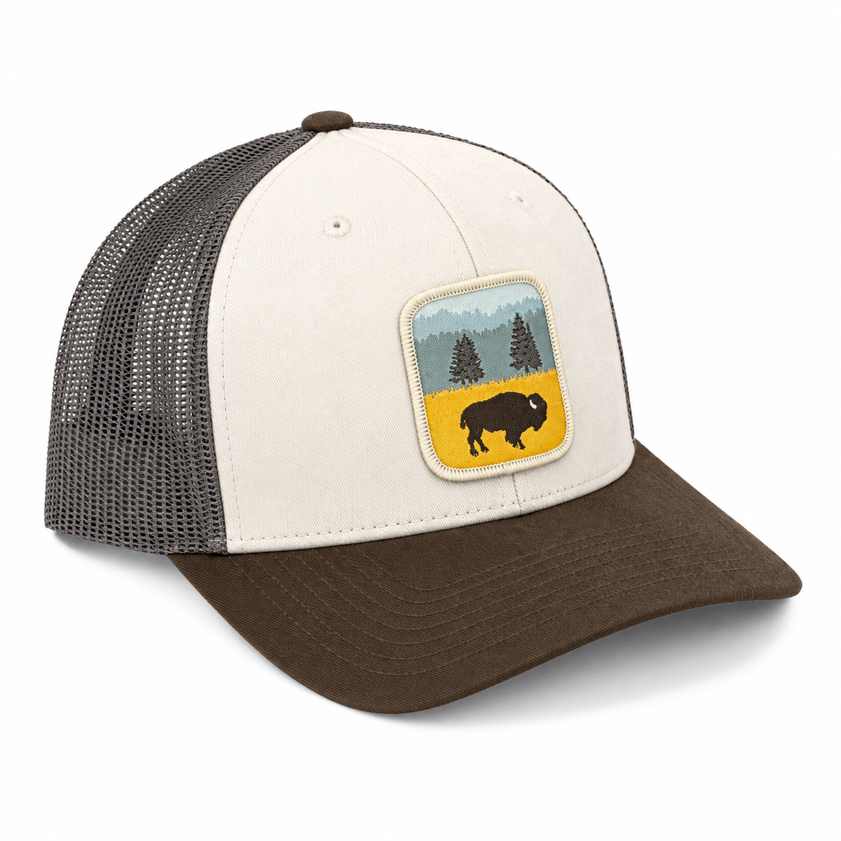Lone Bison Trucker Hat - Cream/ Gray Brown/ Brown