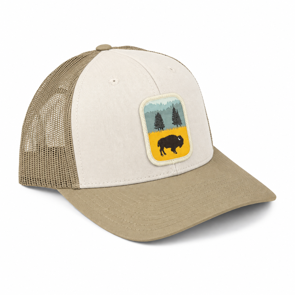 Lone Bison Trucker Hat - Cream/ Khaki/ Khaki