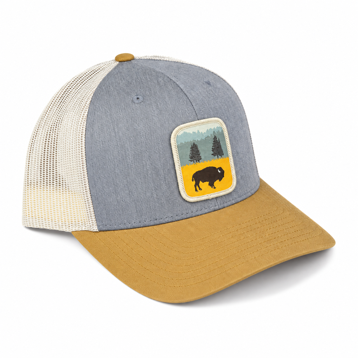 Lone Bison Trucker Hat - Heather Gray/ Birch/ Wheat