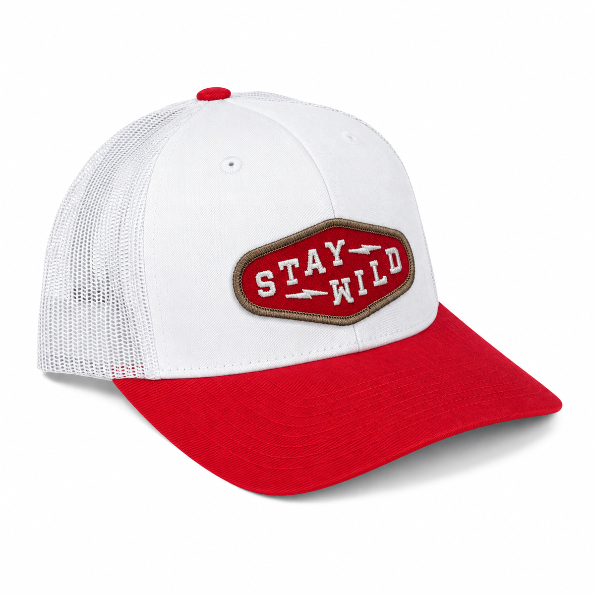 Stay Wild Diamond Trucker Hat - White/ Red