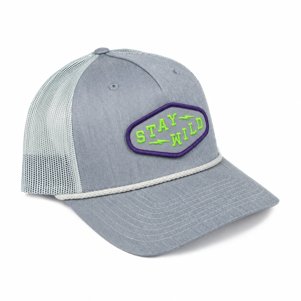 Stay Wild Diamond Rope Trucker Hat - Heather Gray/ Quarry