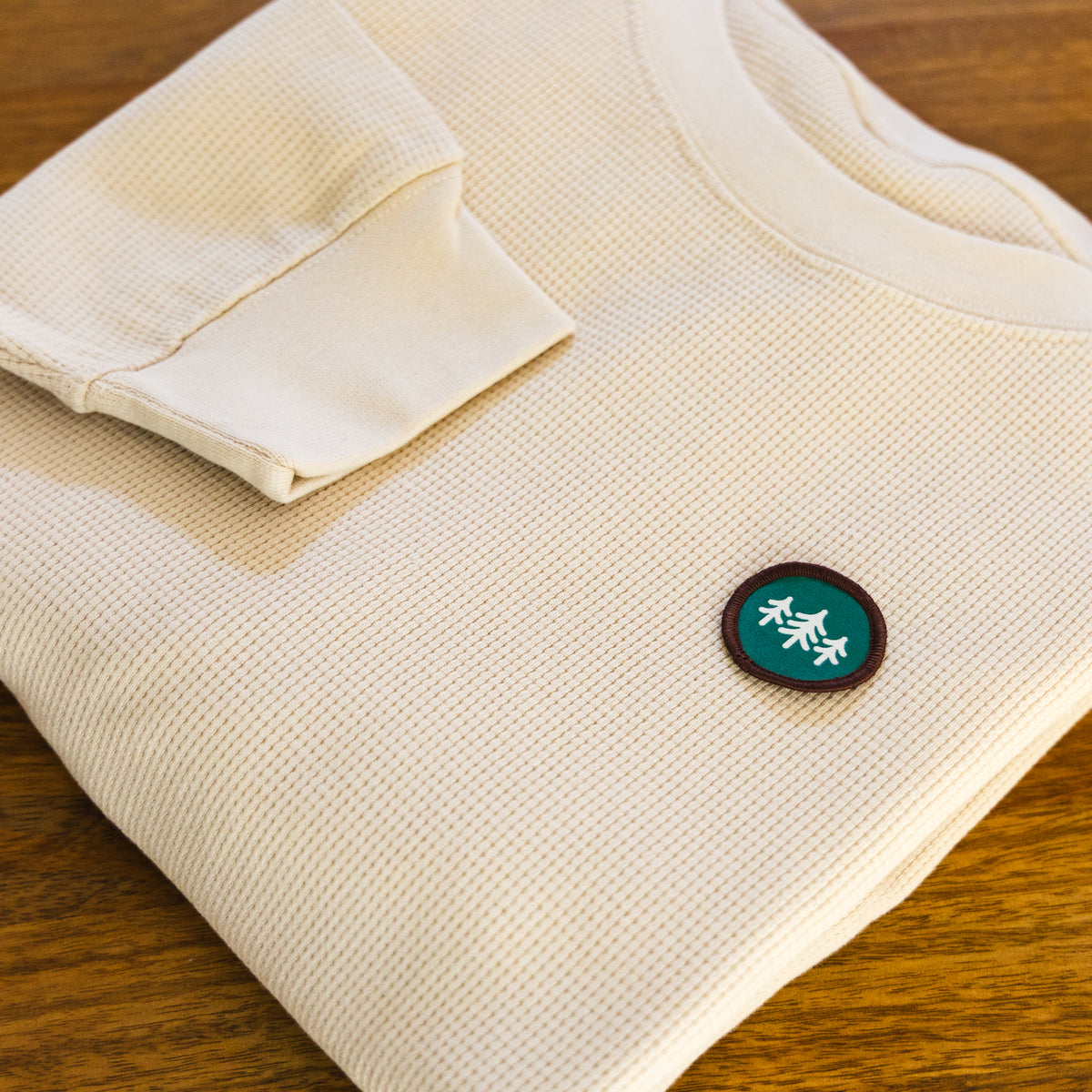 Coin Patch Waffle-knit Thermal Crewneck Sweatshirt