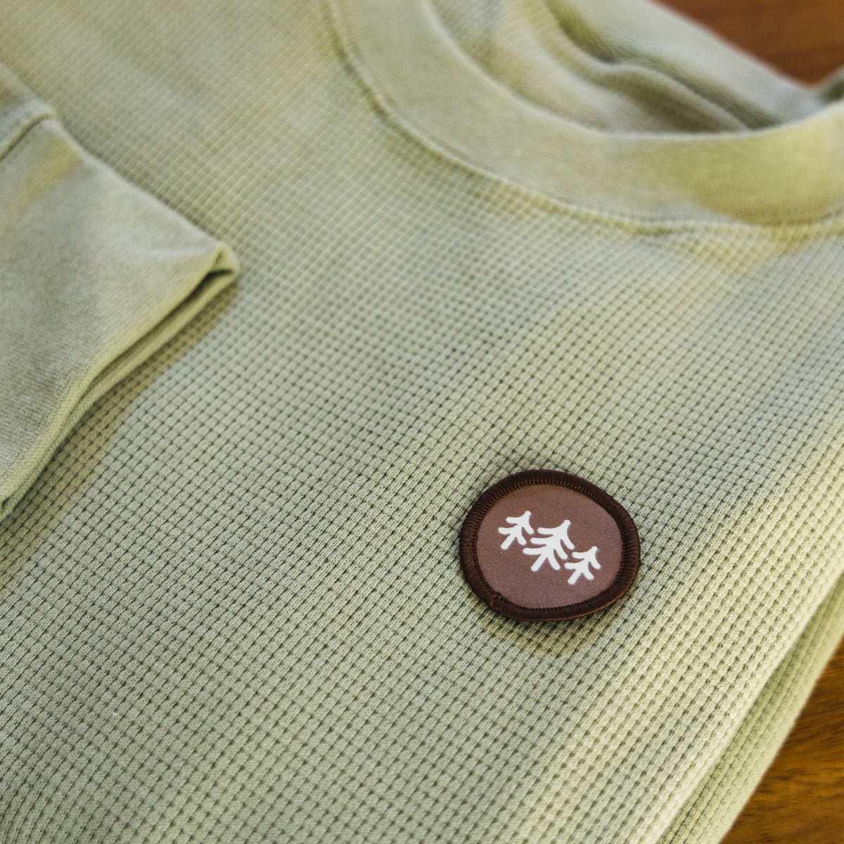 Coin Patch Waffle-knit Thermal Crewneck Sweatshirt