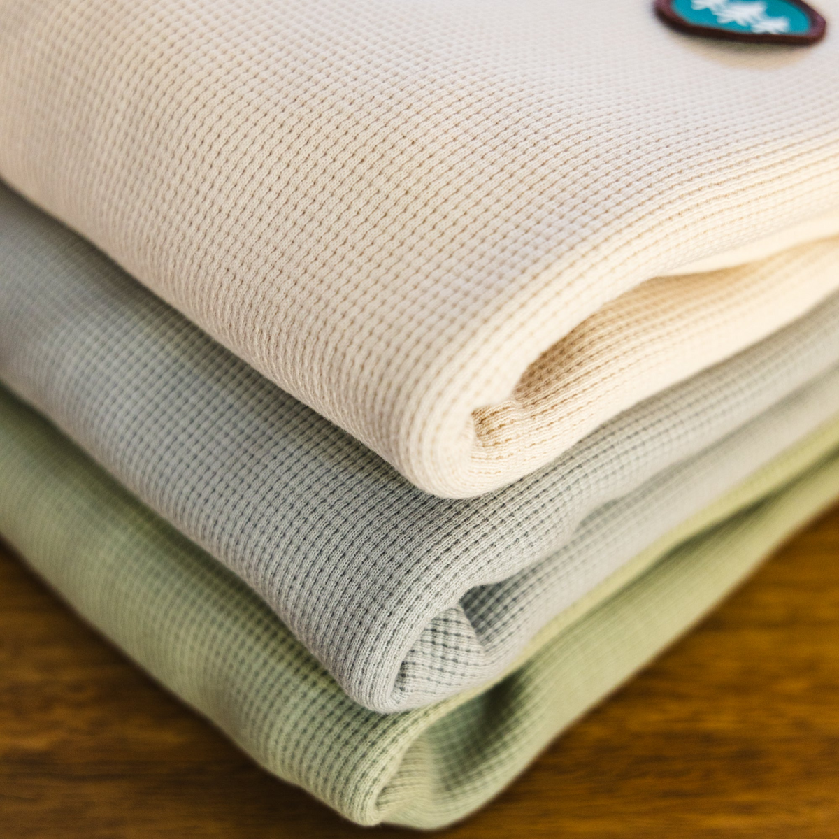 Coin Patch Waffle-knit Thermal Crewneck Sweatshirt
